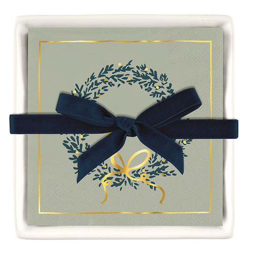 Holiday Ceramic Napkin Tray + Napkins - 3 Styles