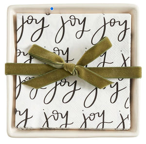 Holiday Ceramic Napkin Tray + Napkins - 3 Styles