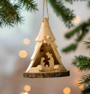 Nativity Ornament from Tree Bark