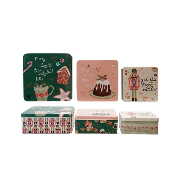 Embossed Tin with Lid & Holiday Treats, Set of 3
