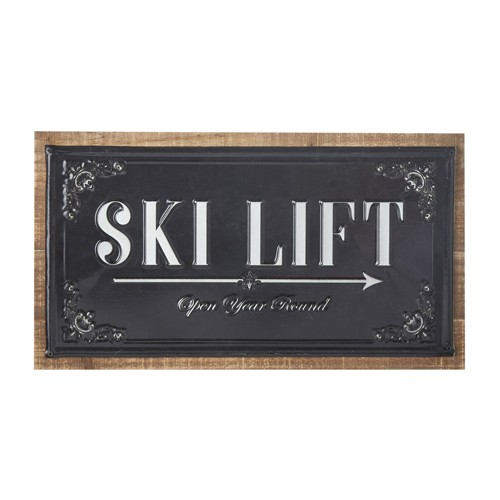 Ski Lift Embossed Metal With Wood Wall Art