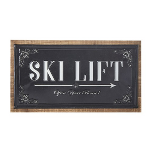 Ski Lift Embossed Metal With Wood Wall Art
