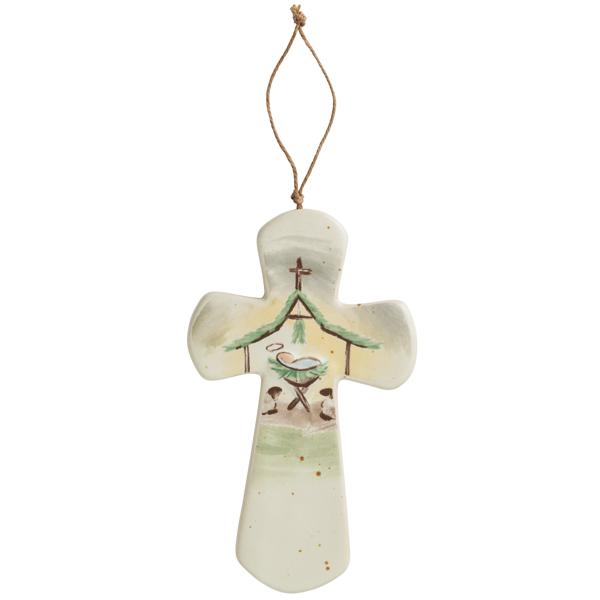 Ceramic Manger Nativity Cross