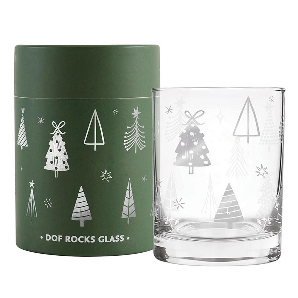 Double Old Fashioned Rocks Glass - Silver Trees