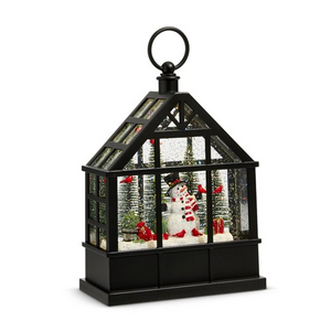 9.5" Snowman & Cardinal Lighted Water Greenhouse
