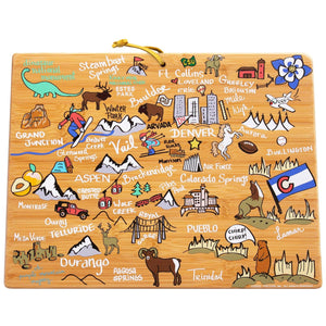 Totally Bamboo Colorado State Shaped Cutting Board and Charcuterie Serving Platter with Artwork by Fish Kiss