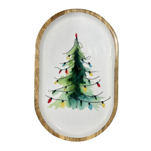 Christmas Tree with Lights Oblong Serving Tray
