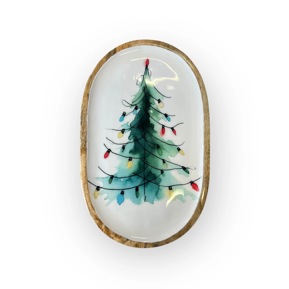 Christmas Tree with Lights Oblong Serving Tray