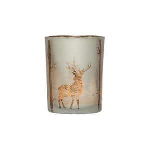 Mercury Glass Candle Holder with Etched Deer Scene