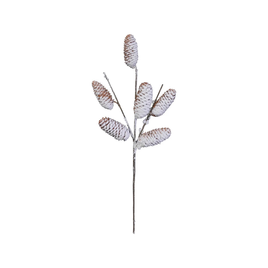 Natural Pinecone Stem with Snowy Finish 18-1/2"H