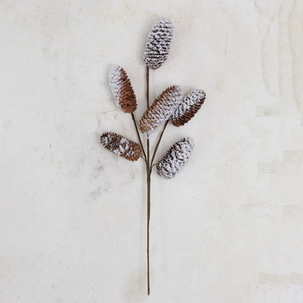Natural Pinecone Stem with Snowy Finish 18-1/2"H