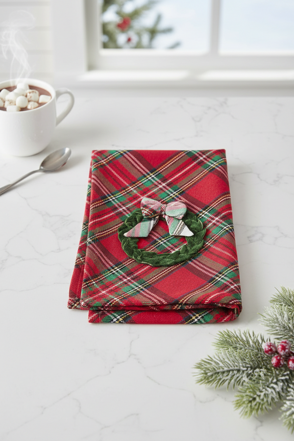 Tartan Velvet Wreath Appliqué Towel - Choose from 2 Different Styles