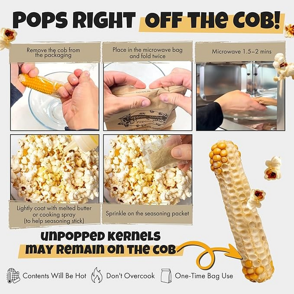 Poppin' Cobs- Popcorn on The Cob - Several Flavors to Choose From