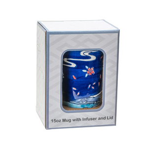 Fuji Mountain Design Tea Mug with Lid and Infuser For Loose Leaf Tea