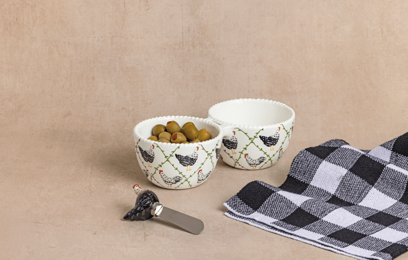 Rooster Double Tidbit Dish