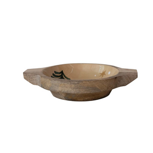 Polar Bear Enameled Mango Wood Bowl