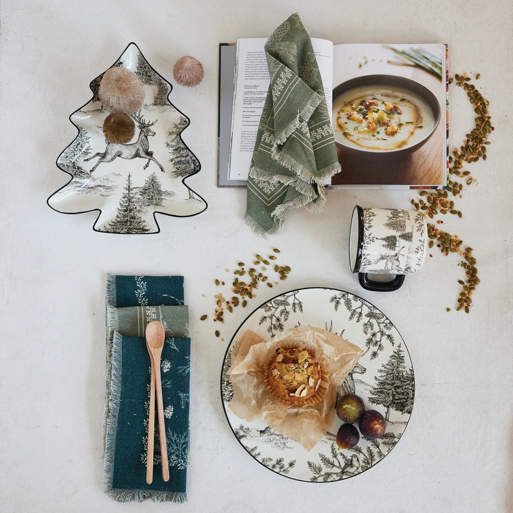 Ceramic Platter with Woodland Deer Scene