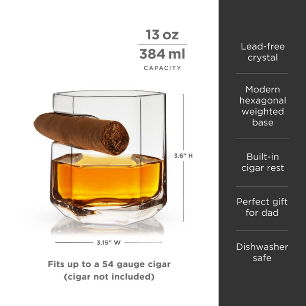 Crystal Whiskey Glass with Builtin Cigar Holder
