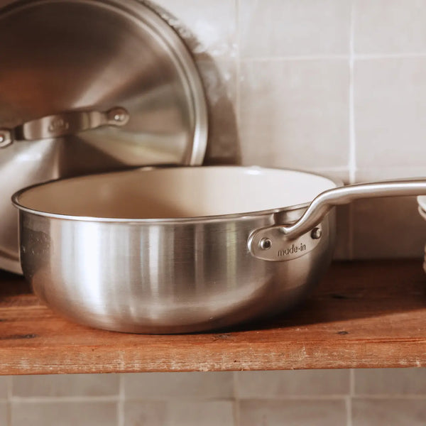 CeramiClad Saucier W/ Lid 3qt. with silver handle