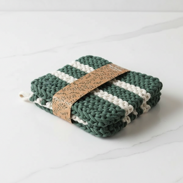 White & Green Potholder Set - 2 Different Styles to Choose from