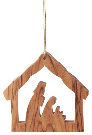 Mini Olive Wood Nativity Stable Ornament