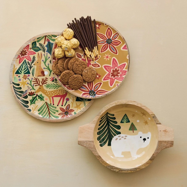 Polar Bear Enameled Mango Wood Bowl