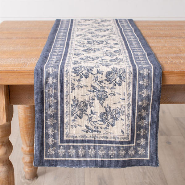French Blue Floral Runner 72"