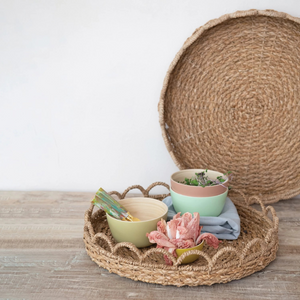 Decorative Woven Seagrass Scalloped Tray - Choose From 2 Sizes