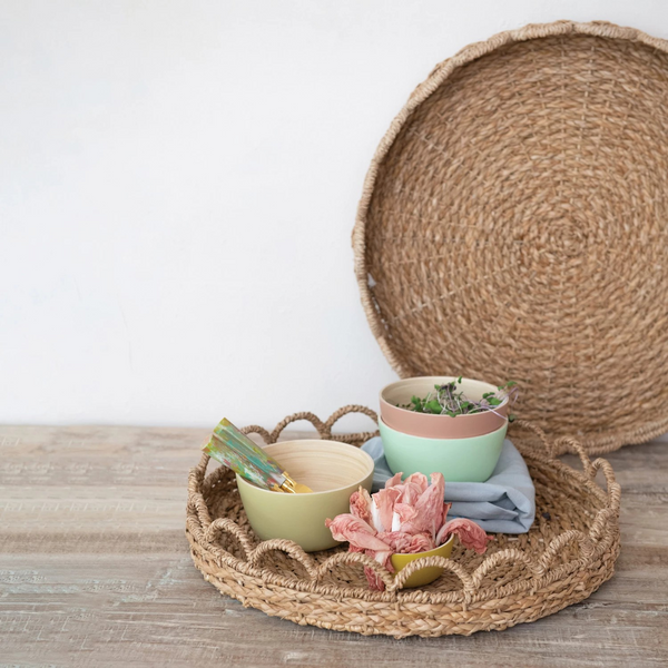 Decorative Woven Seagrass Scalloped Tray - Choose From 2 Sizes