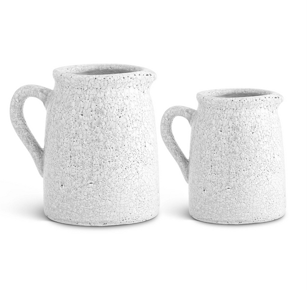 White Crackle Glazed Terracotta Pitcher - Choose from Small or Large