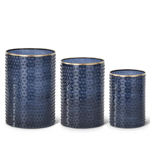 Blue Dot Embossed Containers w/Gold Painted Rim - 3 Different Sizes to Choose from