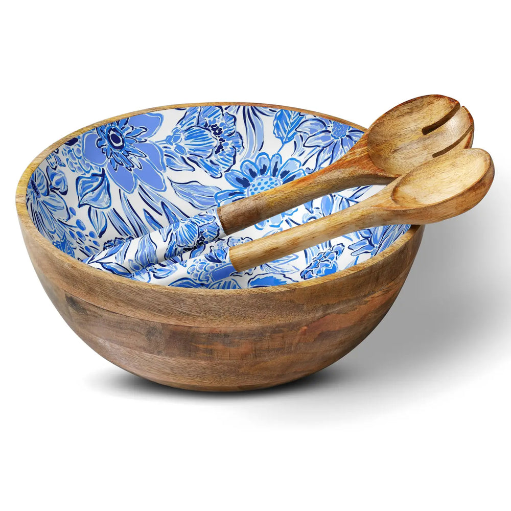 Blue Floral 12" Decorative Bowl 12"