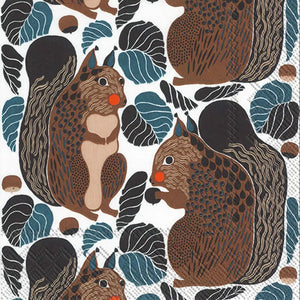 Pattern of squirrels and leaves on a white background
