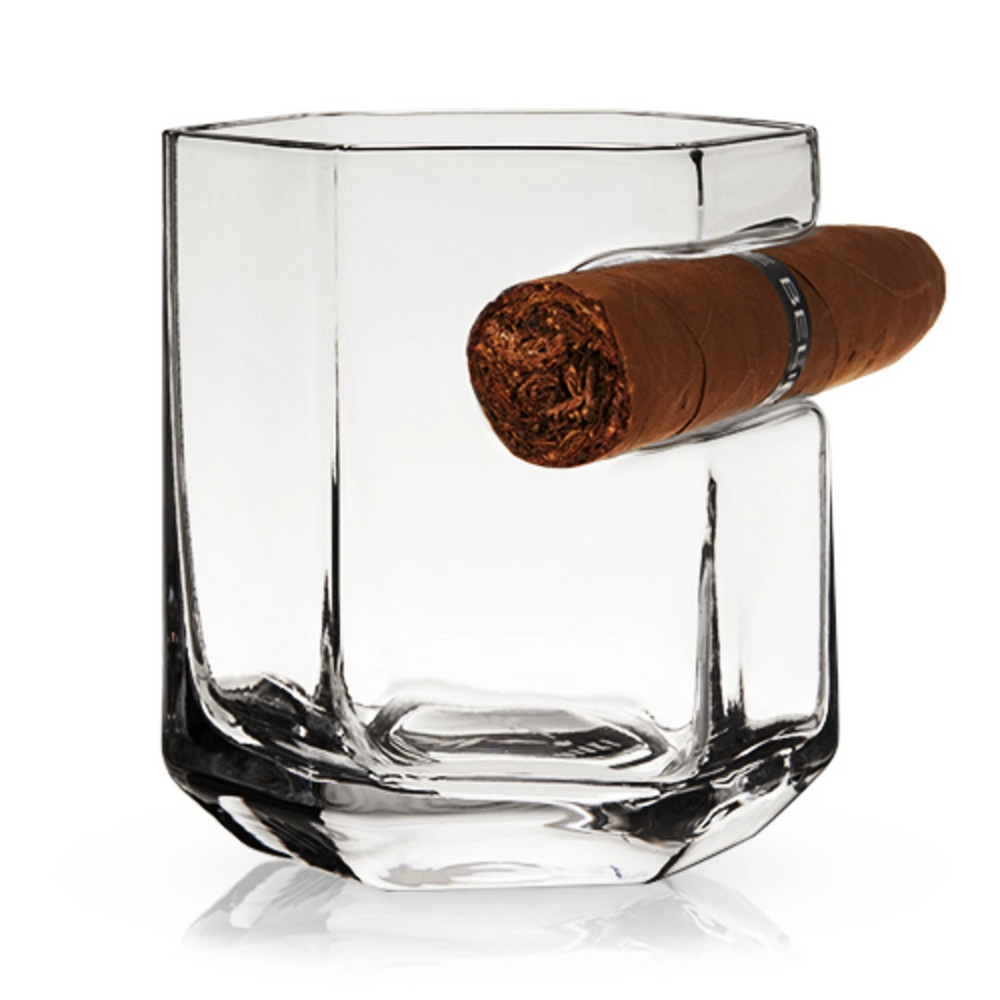 Crystal Whiskey Glass with Builtin Cigar Holder
