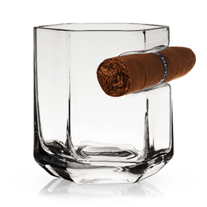 Crystal Whiskey Glass with Builtin Cigar Holder