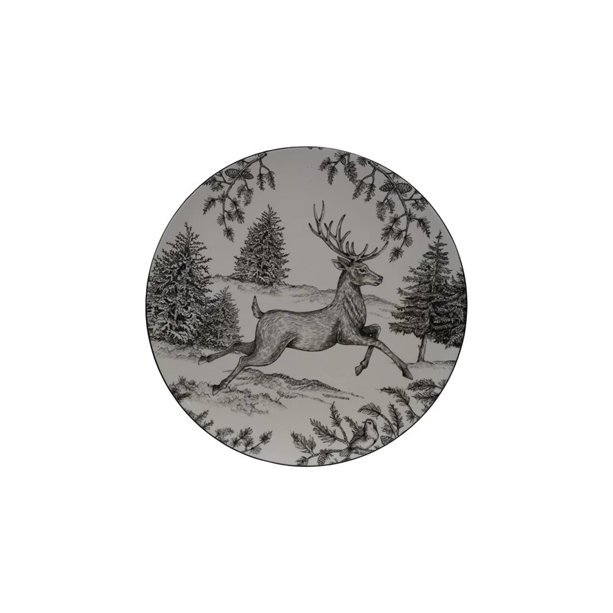 Ceramic Platter with Woodland Deer Scene