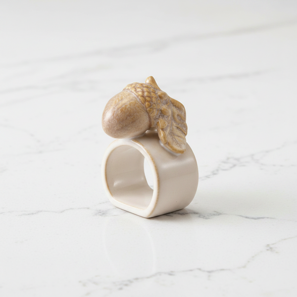Stoneware Napkin Ring with Acorn