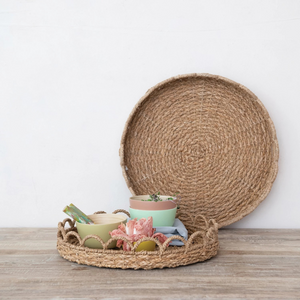 Decorative Woven Seagrass Scalloped Tray - Choose From 2 Sizes