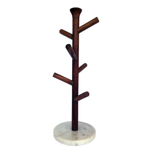Mango Wood & Marble 6-Mug Rack