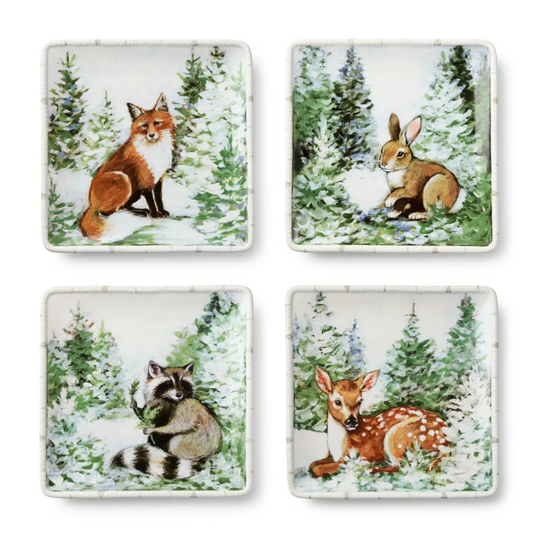 Winter Cabin Dessert Plate - Choose Your Favorite Woodland Creature