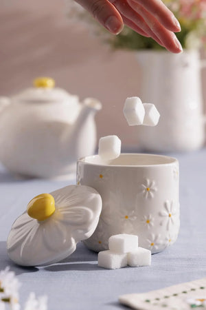 Ceramic Sugar Bowl with Embossed Daisy by Price & Kensington