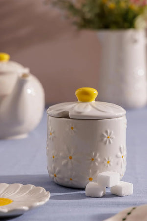 Ceramic Sugar Bowl with Embossed Daisy by Price & Kensington