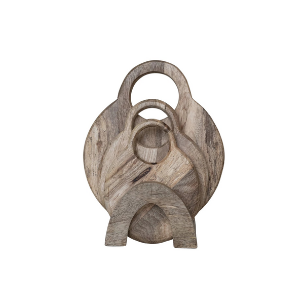 Artisan Mango Wood Serving Board Set with Handles & Stand - Includes 3 Boards & Stand