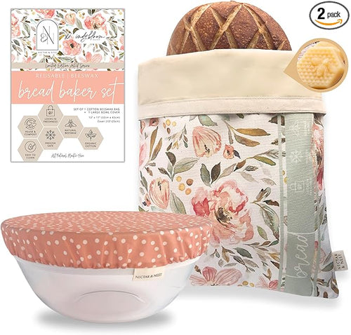 Bread Baker Set, Reusable Beeswax Bread Bags for Homemade Bread and Bowl Cover - Choose from 2 Different STyles