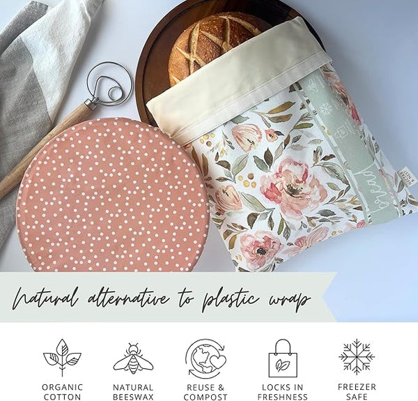 Bread Baker Set, Reusable Beeswax Bread Bags for Homemade Bread and Bowl Cover