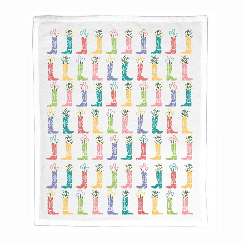 Organic Cotton Tea Towel - Boots & Flowers