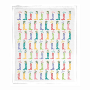 Organic Cotton Tea Towel - Boots & Flowers