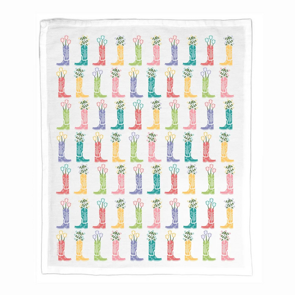 Organic Cotton Tea Towel - Boots & Flowers