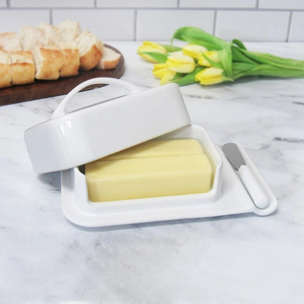 Porcelain Mess-Free Butter Dish w/ Matching Spreader-3 Color Choices