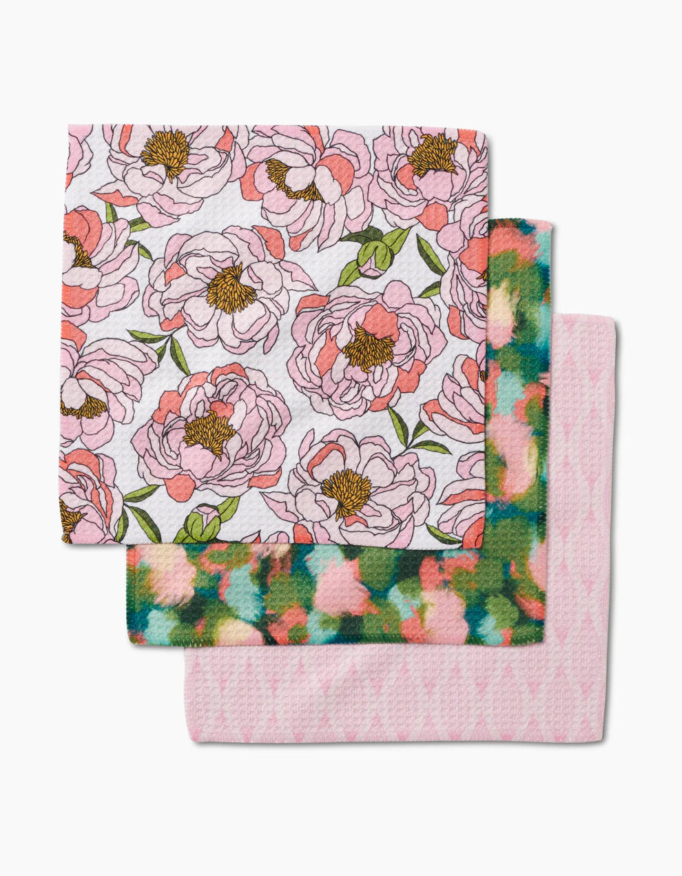 Peony Paradise Dishcloth Set of 3 Geometry
